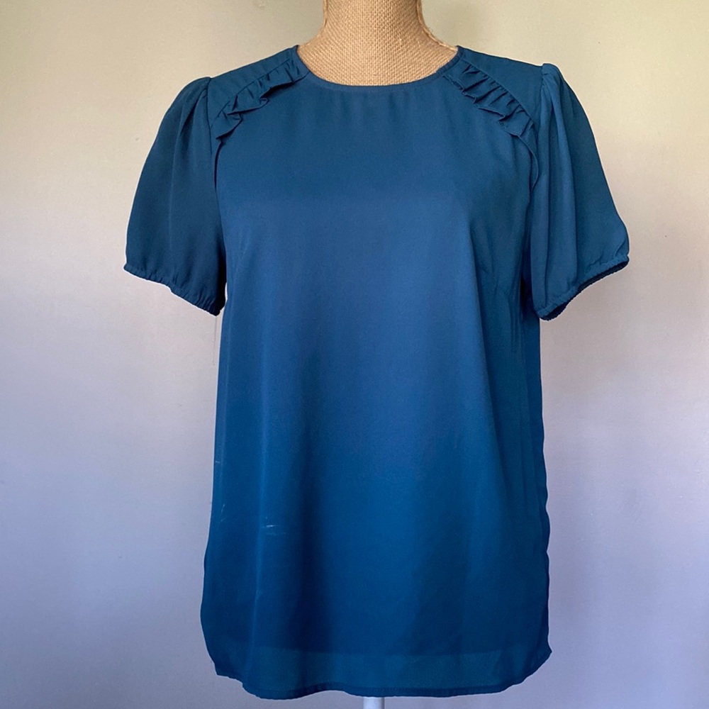 Who What Wear turquoise ruffle blouse